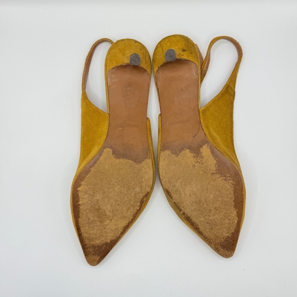 Free People Mustard Yellow Suede Slingback Flats Made in Spain Pointed Toe - Picture 3 of 5